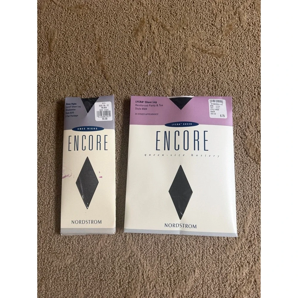 Nordstrom‎ Encore Black Hosiery Set Queen Size Pantyhose and 2 Pair Knee Highs